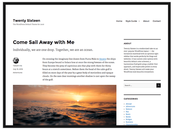 WordPress Twenty Sixteen Theme