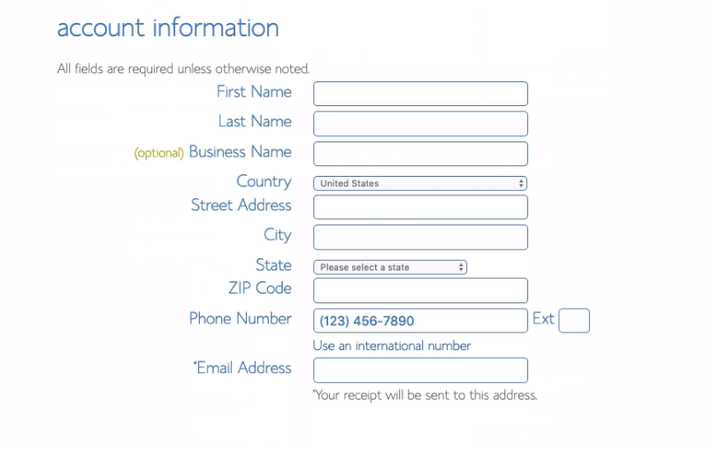 Bluehost Account Information
