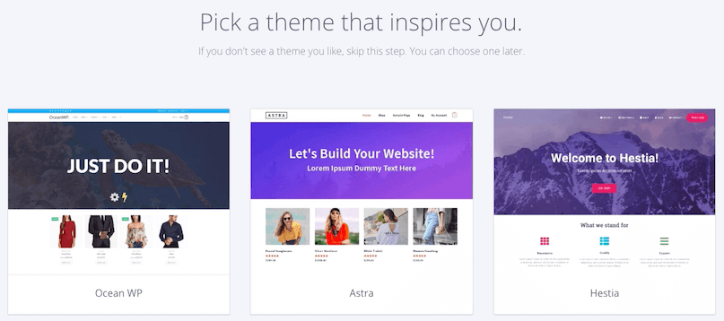 Bluehost Pick a Theme