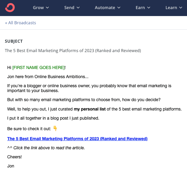 Strategy for Email Marketing Example Minimal Links