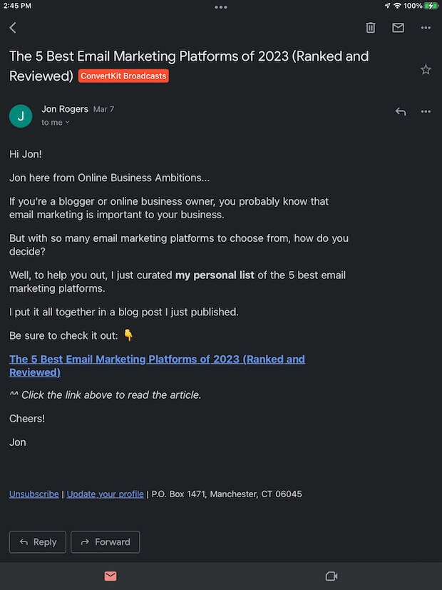 Strategy for Email Marketing Example Mobile Optimized